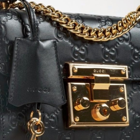 Gucci Small Black Leather Guccissima GG Padlock Bag - Picture 6 of 14